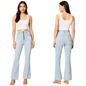 KANCAN Petite Flare Jeans Women Size 7/27 Light Wash High Rise Button Fly